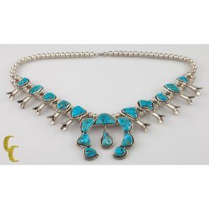 .925 Sterling Silver & Turquoise Native American  Navajo Necklace